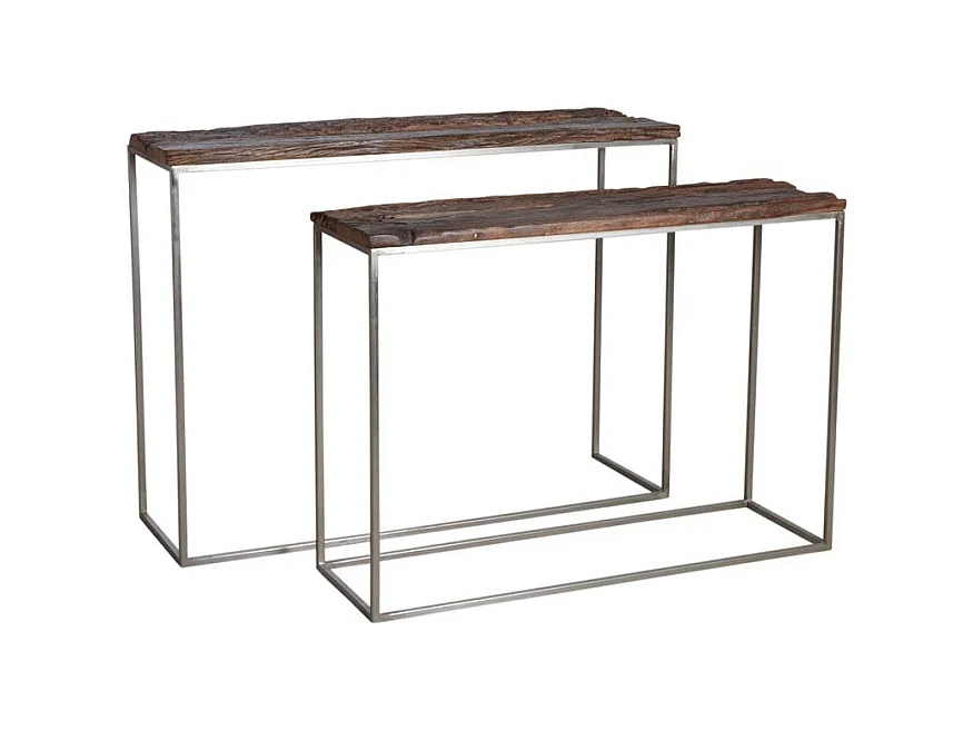 Console en acier patiné et bois massif (Lot de 2)