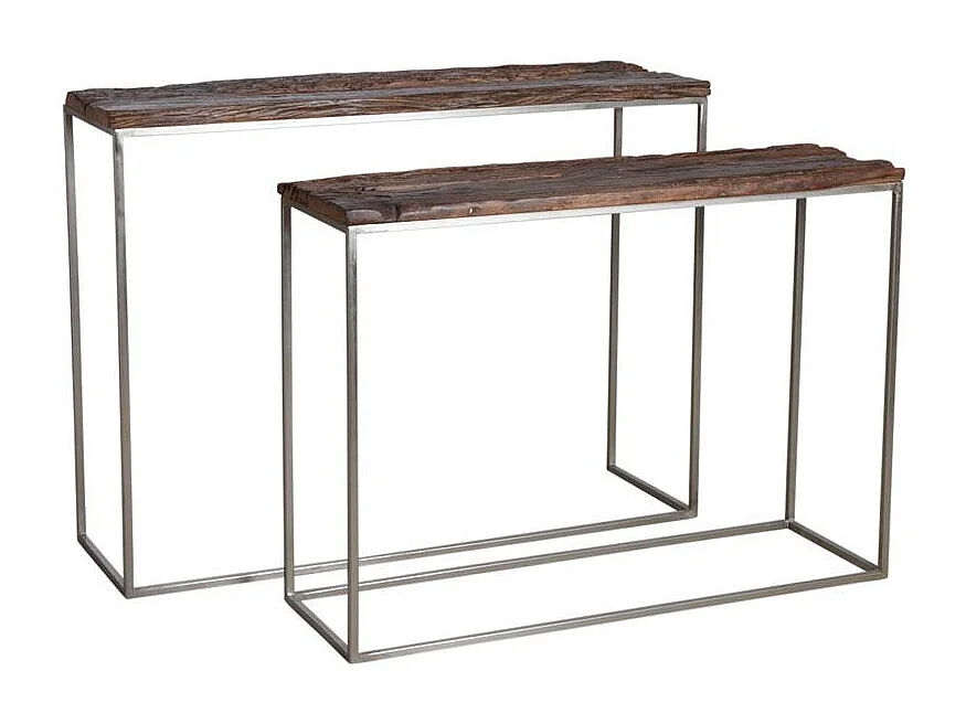 Console en acier patiné et bois massif (Lot de 2)