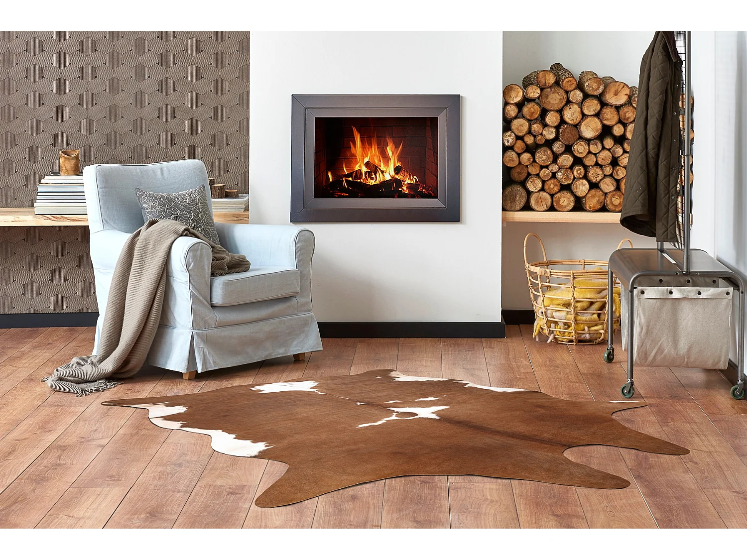 Tapis Imitation Peau de vache, Vache G5070-2, marron cuir  155x195 cm