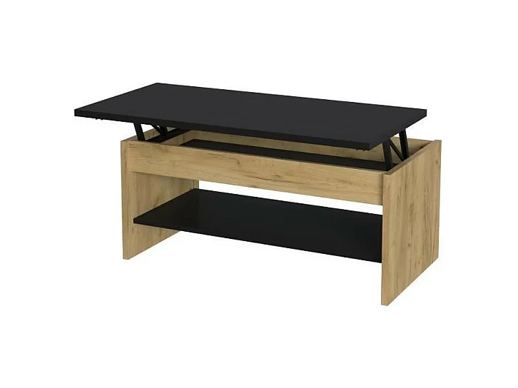 Höhenverstellbarer Couchtisch HAPPY - Dekor Eiche und Schwarz - Industriestil - L 100 x B 50 x H 44 cm