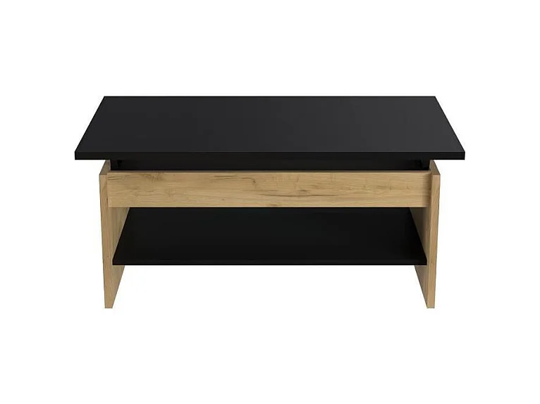 Höhenverstellbarer Couchtisch HAPPY - Dekor Eiche und Schwarz - Industriestil - L 100 x B 50 x H 44 cm