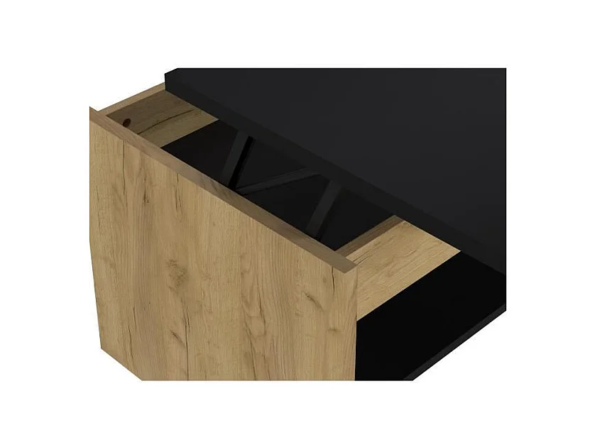 Höhenverstellbarer Couchtisch HAPPY - Dekor Eiche und Schwarz - Industriestil - L 100 x B 50 x H 44 cm