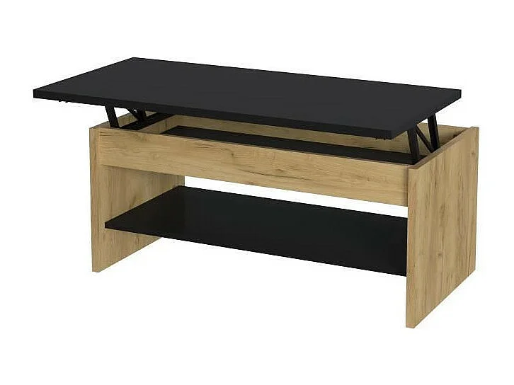 HAPPY Table basse relevable - Decor chene et noir - L 100 x P 50 x H 44 cm