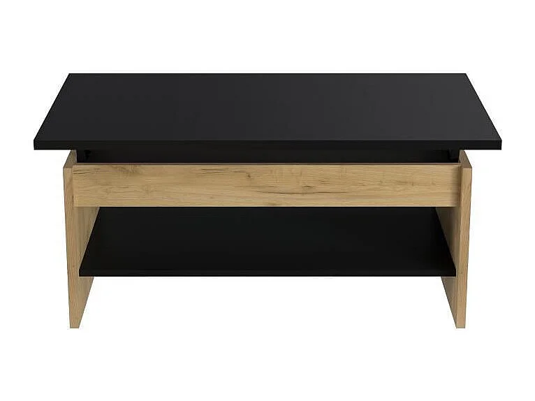 HAPPY Table basse relevable - Decor chene et noir - L 100 x P 50 x H 44 cm