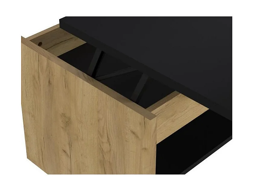 HAPPY Table basse relevable - Decor chene et noir - L 100 x P 50 x H 44 cm