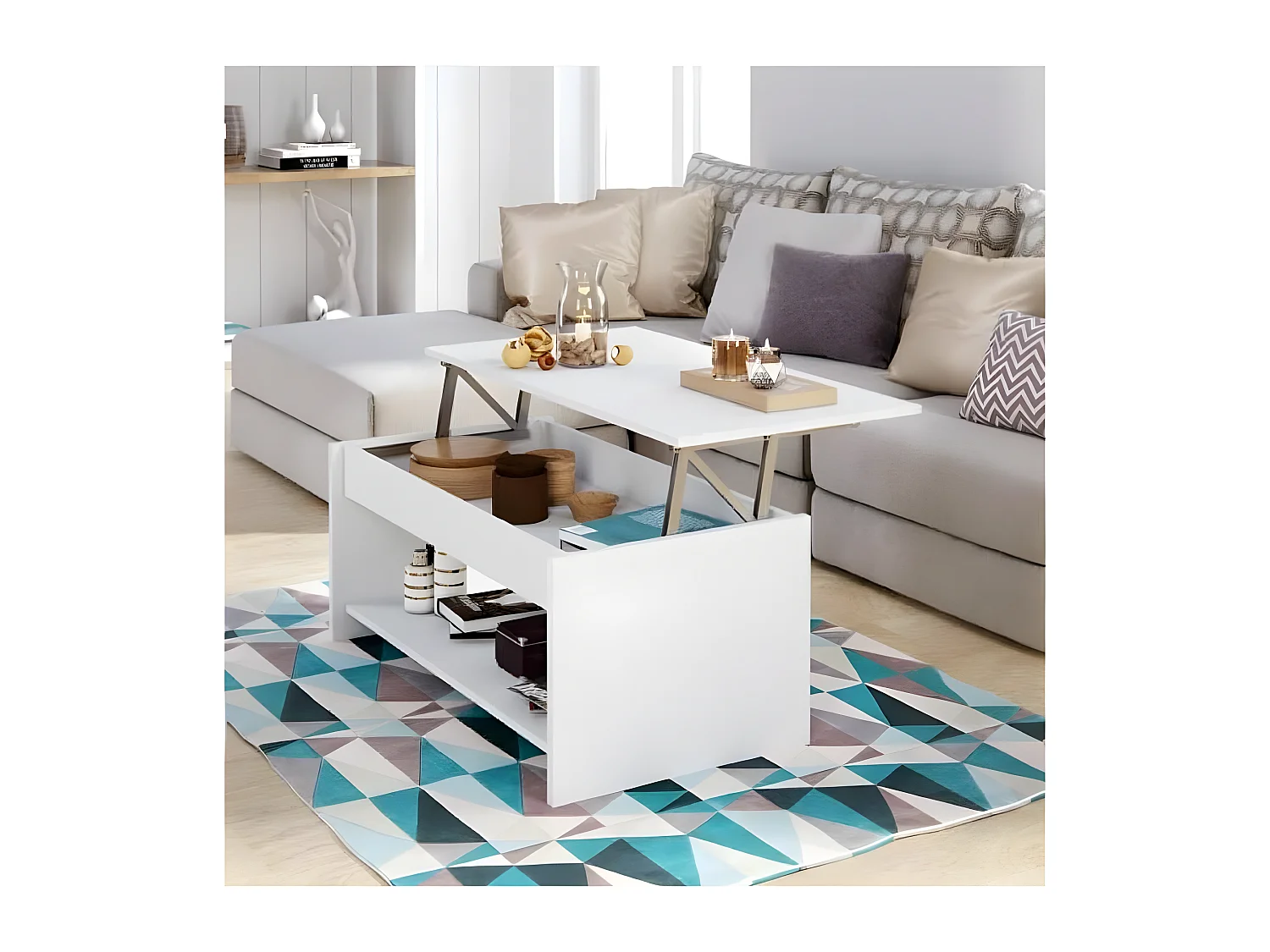 HAPPY Table basse relevable style contemporain blanc mat - L 100 x l 50 cm
