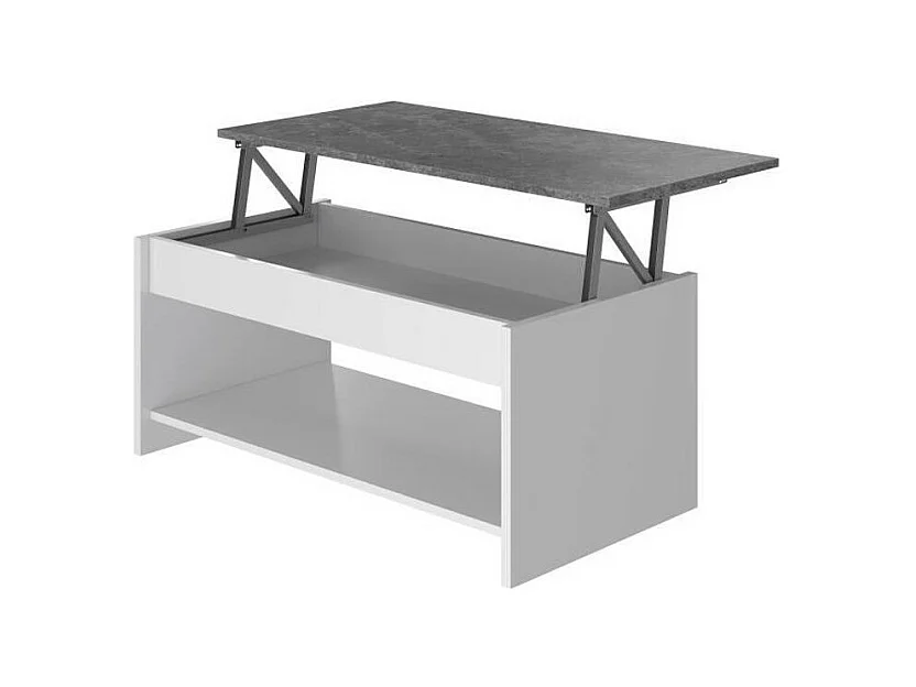 Wohnzimmertisch HAPPY Weiß und Grau - Modernes Design - Kompakt 50 cm - Hochklappbare Platte