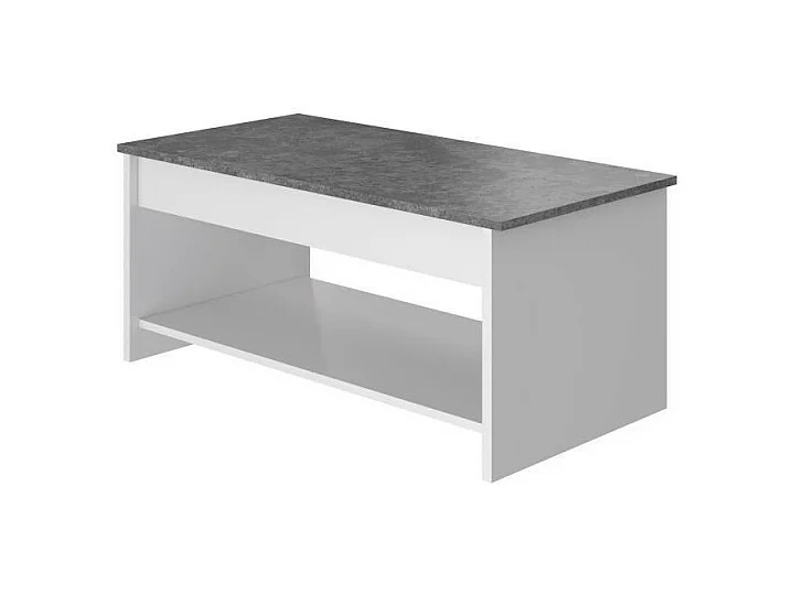 Wohnzimmertisch HAPPY Weiß und Grau - Modernes Design - Kompakt 50 cm - Hochklappbare Platte