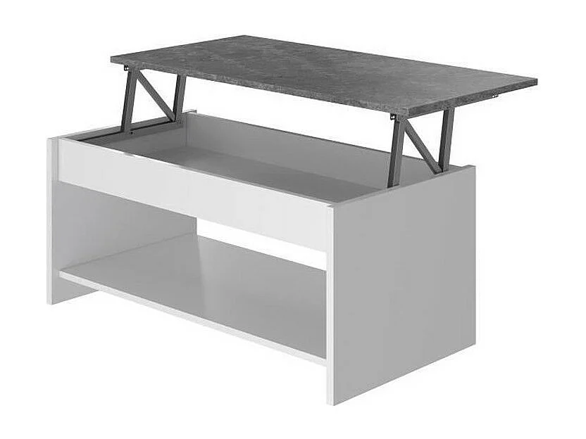 Wohnzimmertisch HAPPY Weiß und Grau - Modernes Design - Kompakt 50 cm - Hochklappbare Platte