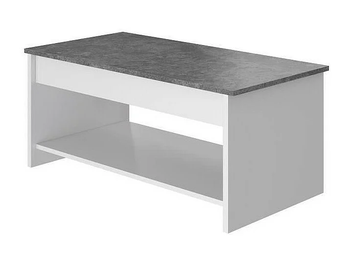 Wohnzimmertisch HAPPY Weiß und Grau - Modernes Design - Kompakt 50 cm - Hochklappbare Platte