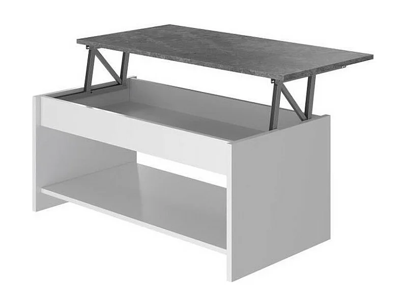 Wohnzimmertisch HAPPY Weiß und Grau - Modernes Design - Kompakt 50 cm - Hochklappbare Platte