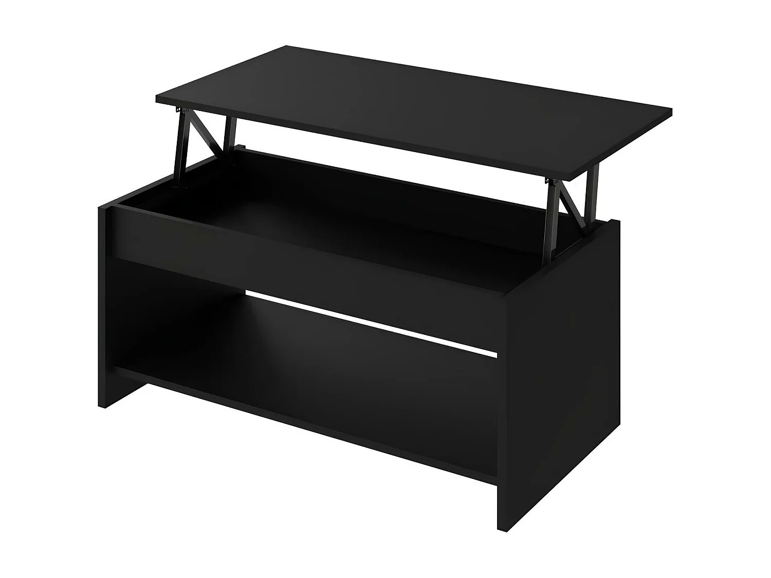 Table basse plateau relevable, mélaminé noir, Happy