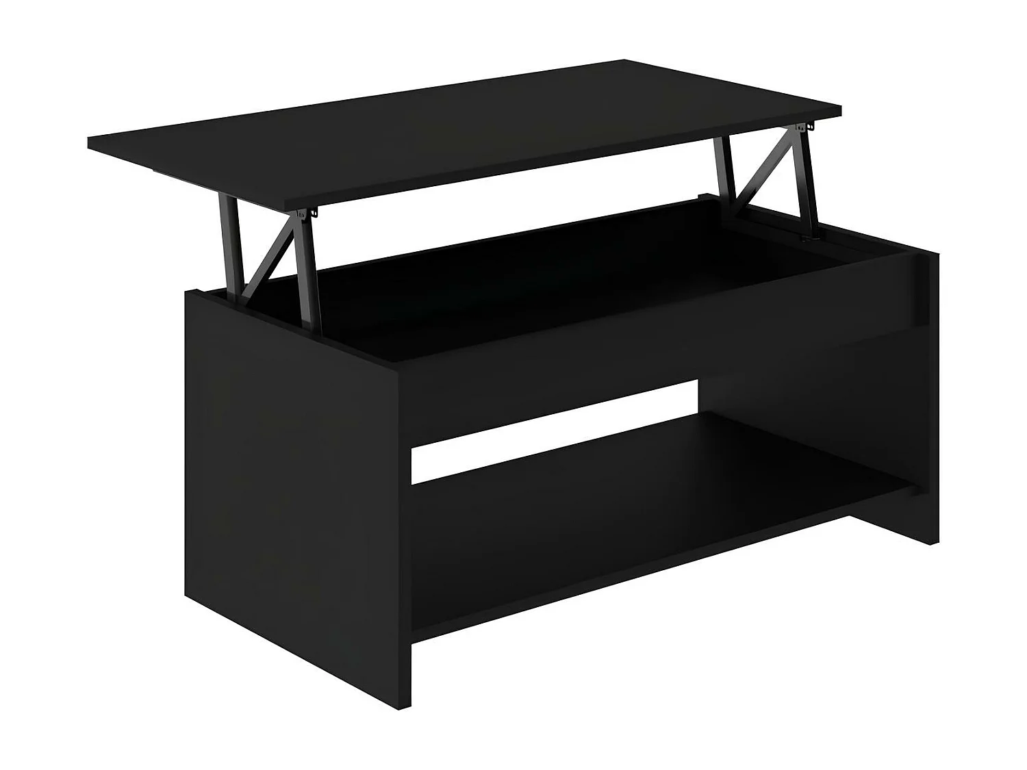 Table basse plateau relevable, mélaminé noir, Happy