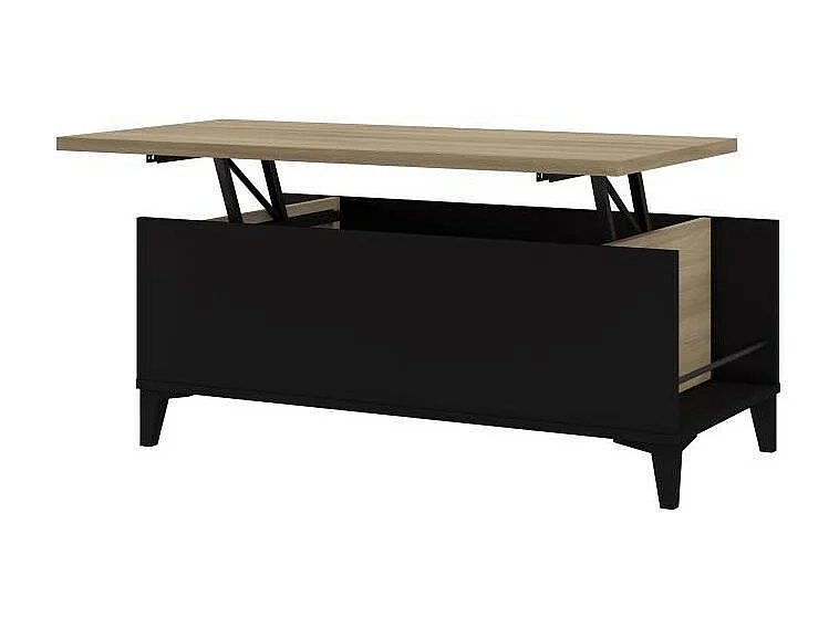 Table basse avec plateau relevable - Decor chene et noir - L 100 x P 50/72 x H 42/55 cm