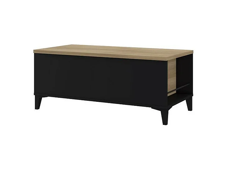 Table basse avec plateau relevable - Decor chene et noir - L 100 x P 50/72 x H 42/55 cm