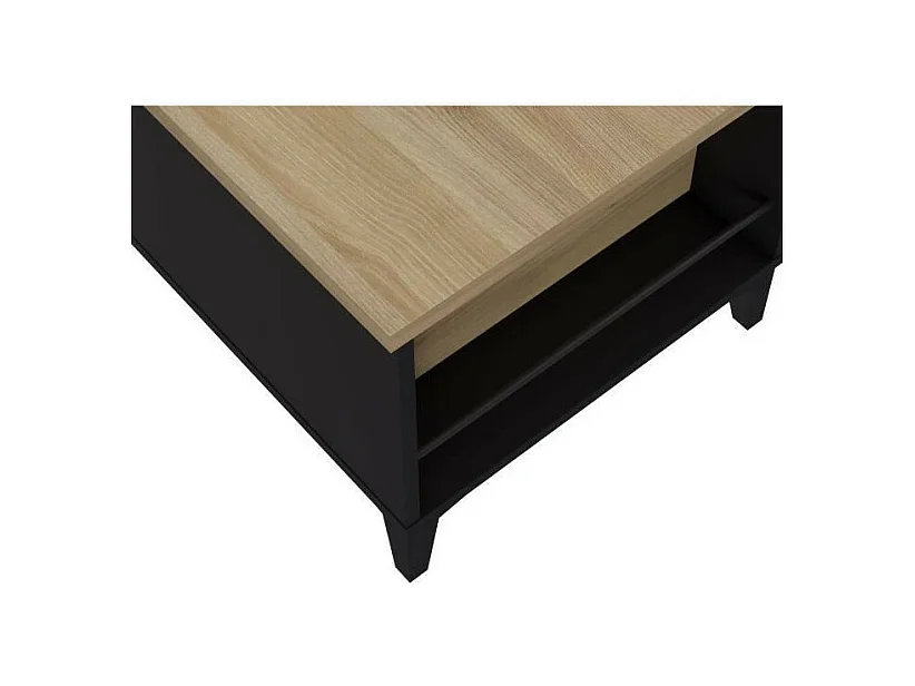 Table basse avec plateau relevable - Decor chene et noir - L 100 x P 50/72 x H 42/55 cm