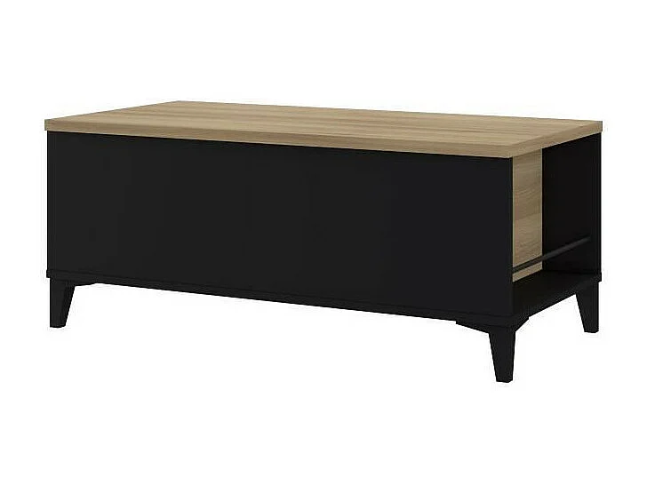 Table basse avec plateau relevable - Decor chene et noir - L 100 x P 50/72 x H 42/55 cm