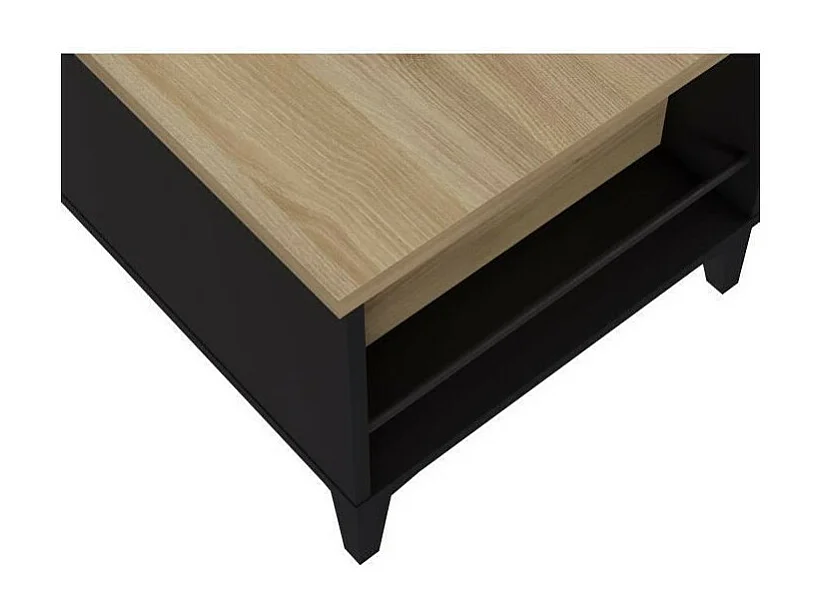 Table basse avec plateau relevable - Decor chene et noir - L 100 x P 50/72 x H 42/55 cm