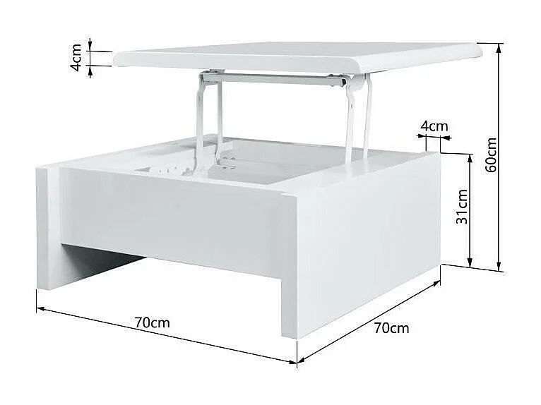 Table basse relevable - Blanc laque - L 75 x P 75 x H 35 - KARL