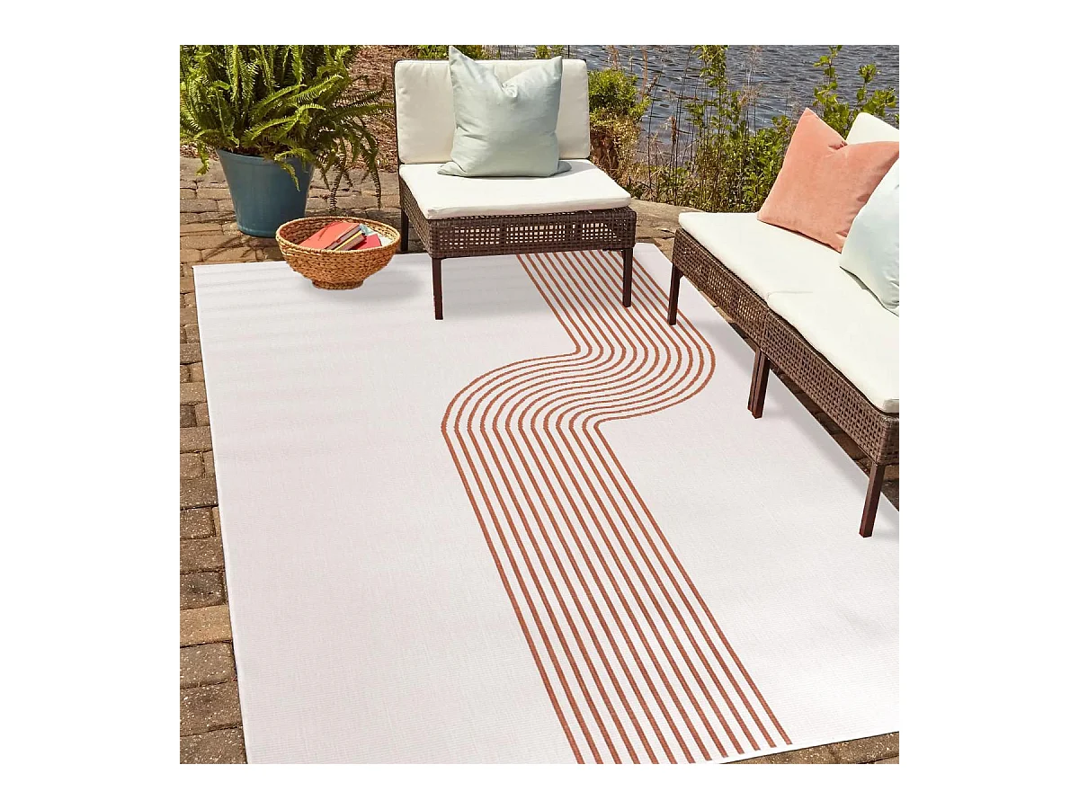 Tapis extérieur, kilim reversible 160x230 LYN2 BM REVERSIBLE terracotta et crème