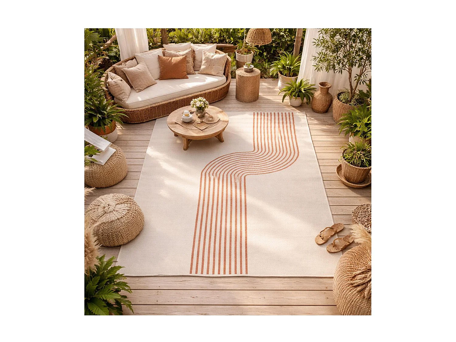 Tappeto da esterno, kilim reversibile 160x230 EX1 UBO terracotta e crema