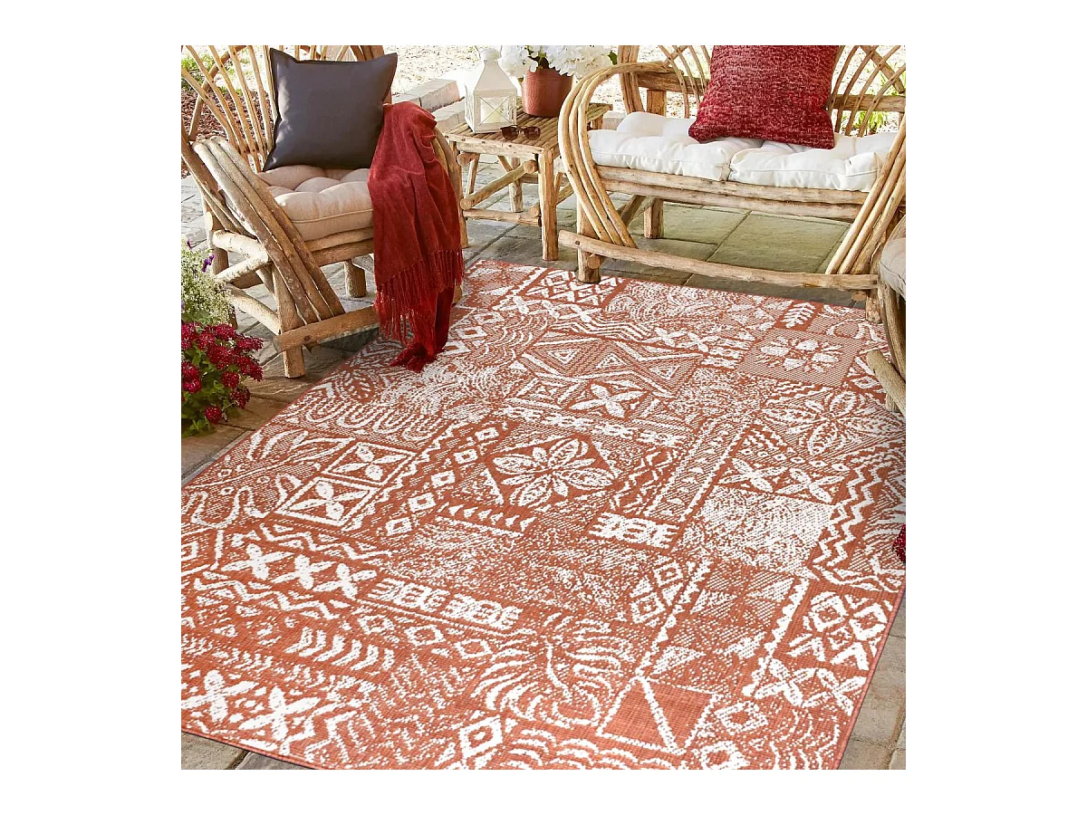 Tapis extérieur, kilim reversible 240x340 LYN2 AF REVERSIBLE terracotta et crème
