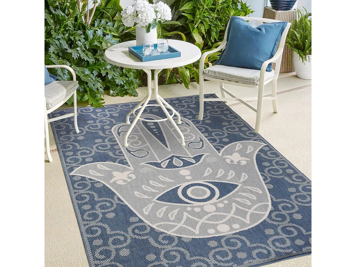 Tapis extérieur, kilim reversible 120x170 LYN2 L REVERSIBLE bleu et beige
