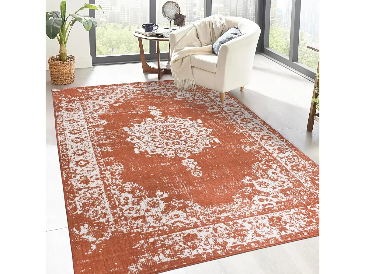 Tappeto da esterno, kilim reversibile 200x290 LYN2 AU REVERSIBILE arancione e crema