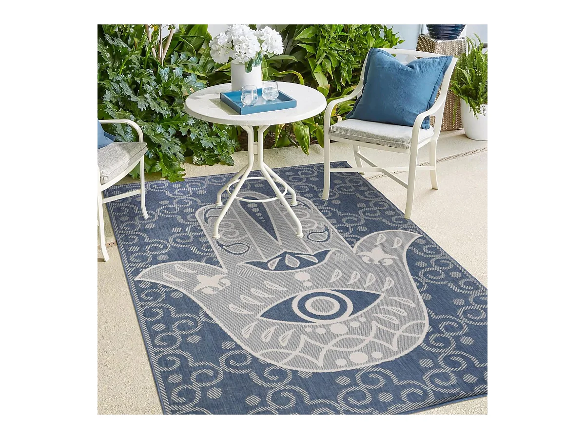 Tapis extérieur, kilim reversible 160x230 LYN2 L REVERSIBLE bleu et beige