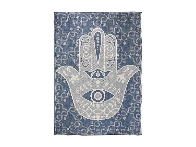 Tapis extérieur, kilim reversible 160x230 LYN2 L REVERSIBLE bleu et beige