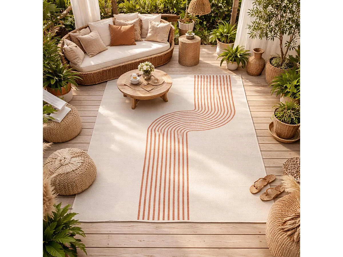 Tappeto da esterno, kilim reversibile 240x340 EX1 UBO terracotta e crema