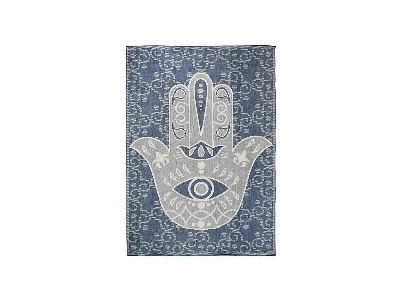 Tapis extérieur, kilim reversible 80x150 LYN2 L REVERSIBLE bleu et beige