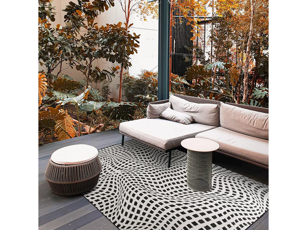 Tapis extérieur, kilim reversible 120x170 LYN2 BK REVERSIBLE noir et blanc