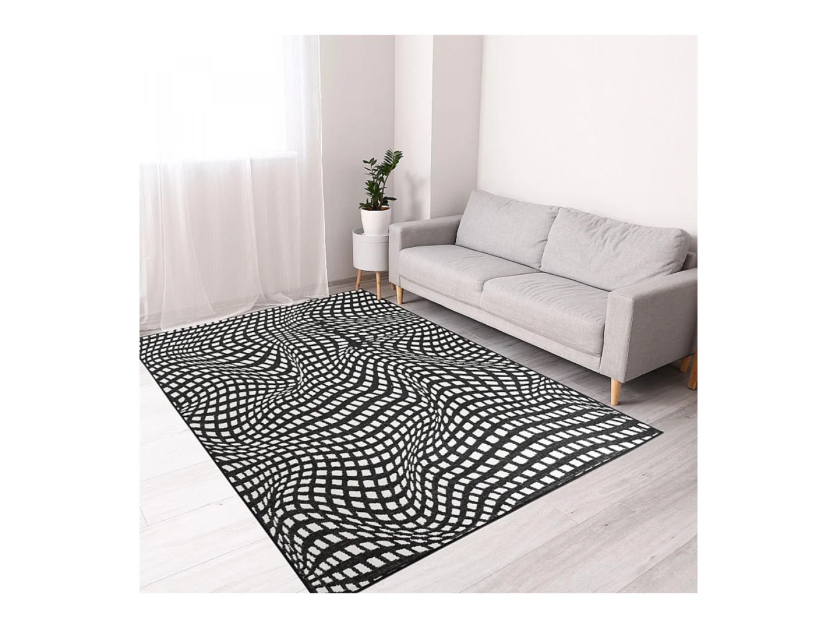 Tapis extérieur, kilim reversible 200x290 LYN2 BK REVERSIBLE noir et blanc