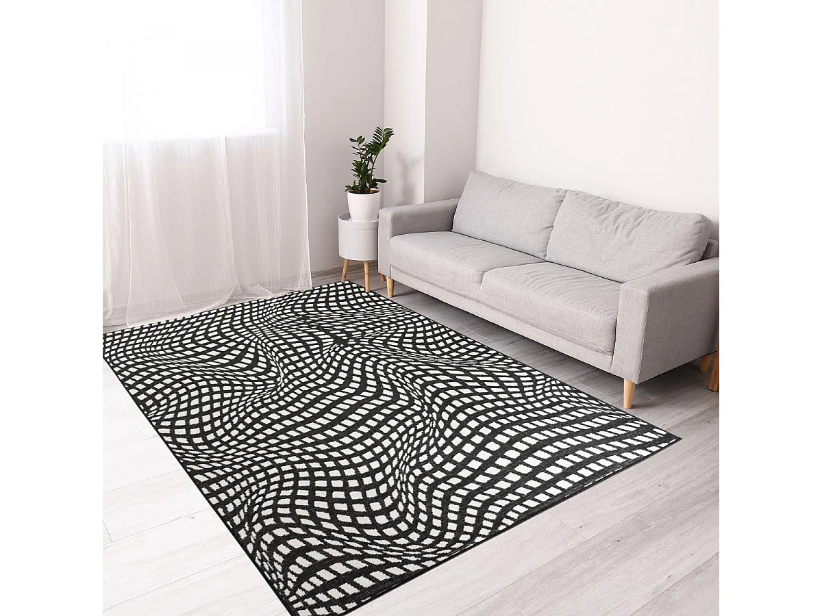 Tappeto da esterno, kilim reversibile 200x290 EX1 TRIDIM bianco e nero