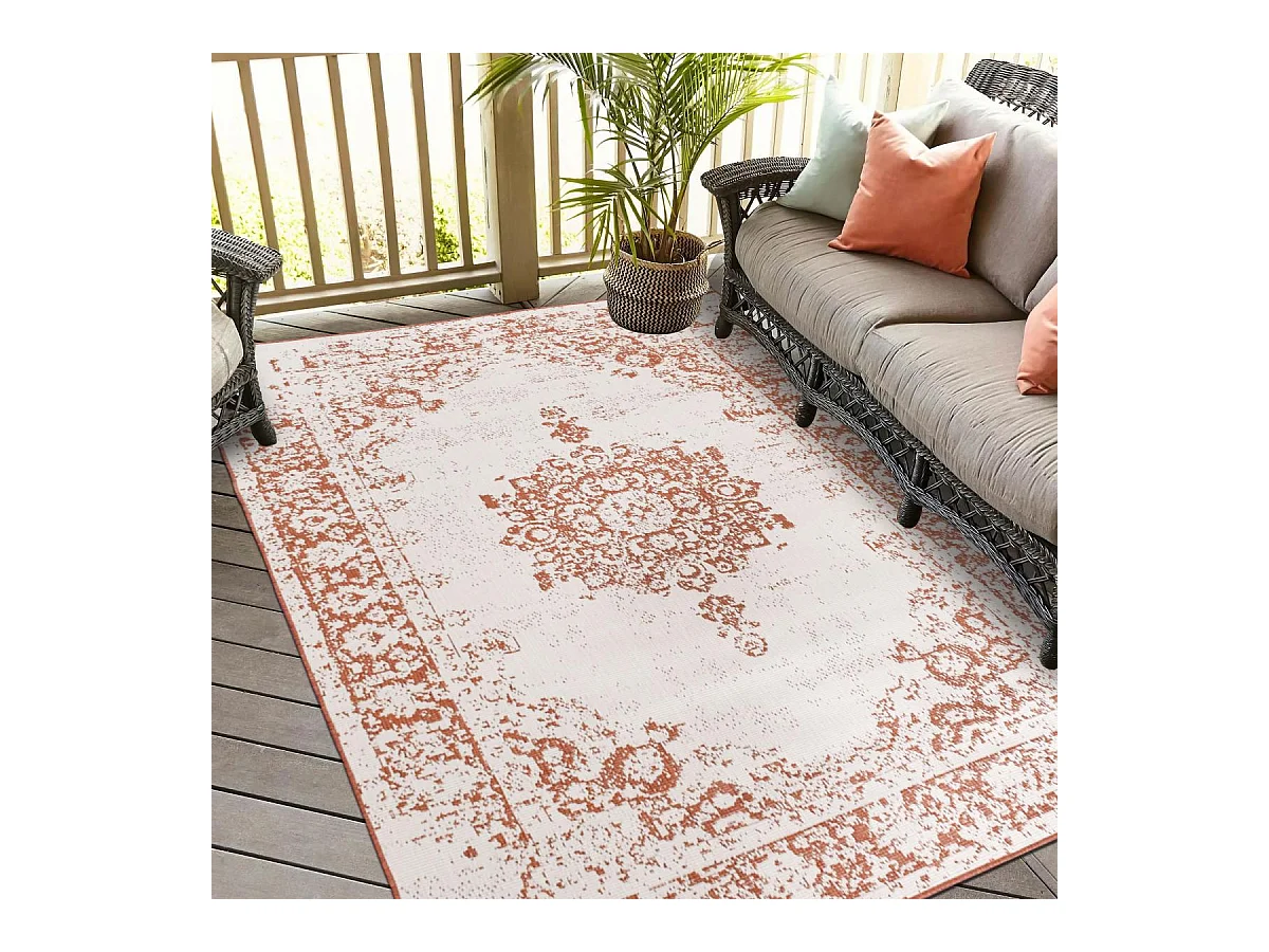 Tapis extérieur, kilim reversible 120x170 LYN2 AU REVERSIBLE marron et crème