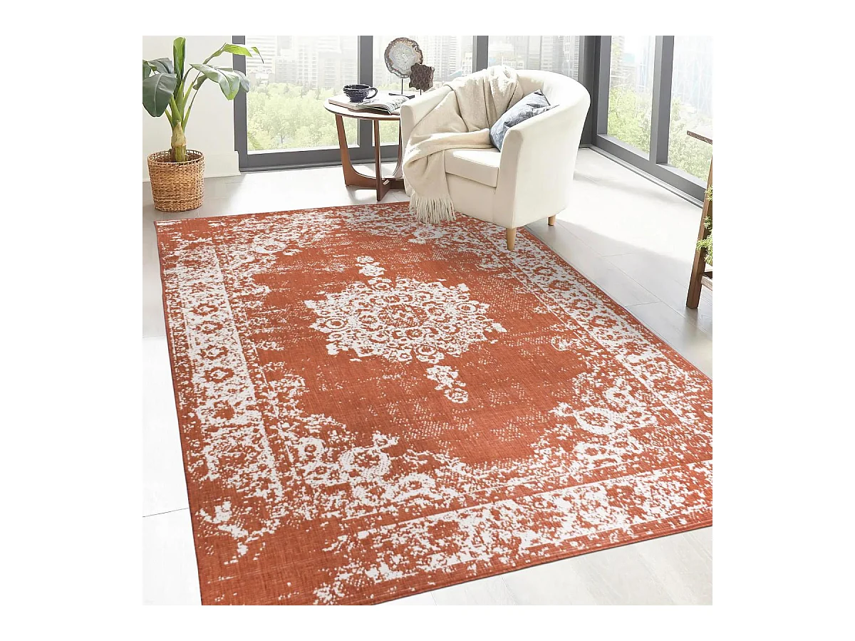 Tapis extérieur, kilim reversible 120x170 LYN2 AU REVERSIBLE marron et crème