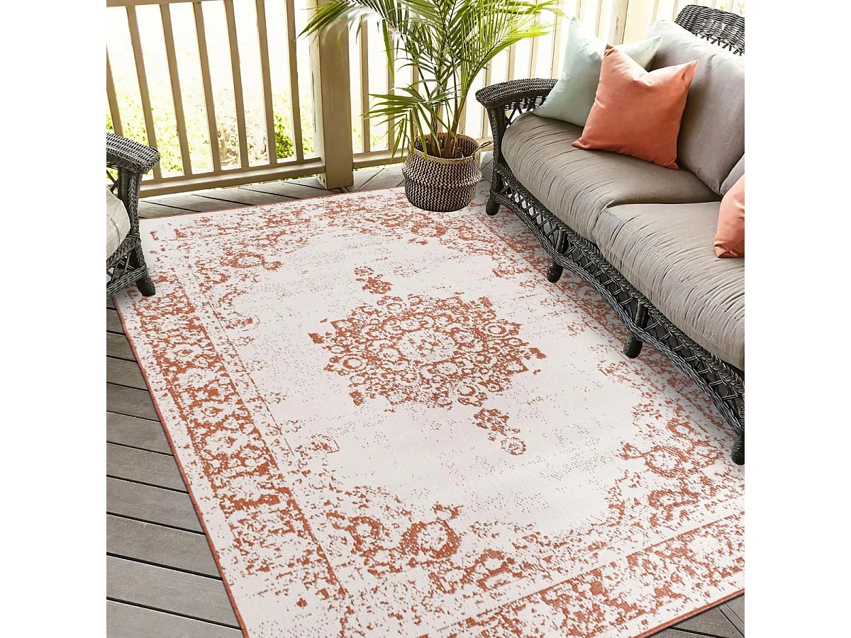 Tapis extérieur, kilim reversible 240x340 LYN2 AU REVERSIBLE marron et crème