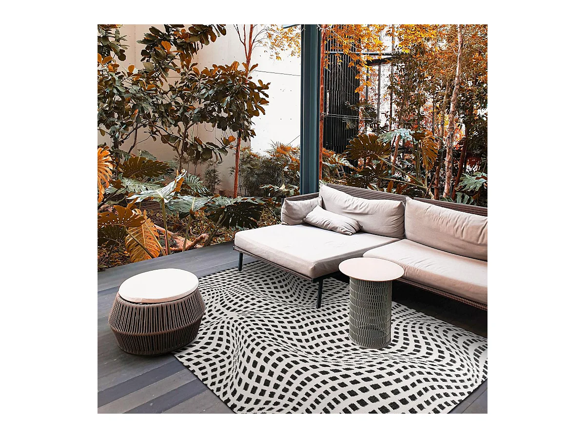 Tapis extérieur, kilim reversible 240x340 LYN2 BK REVERSIBLE noir et blanc