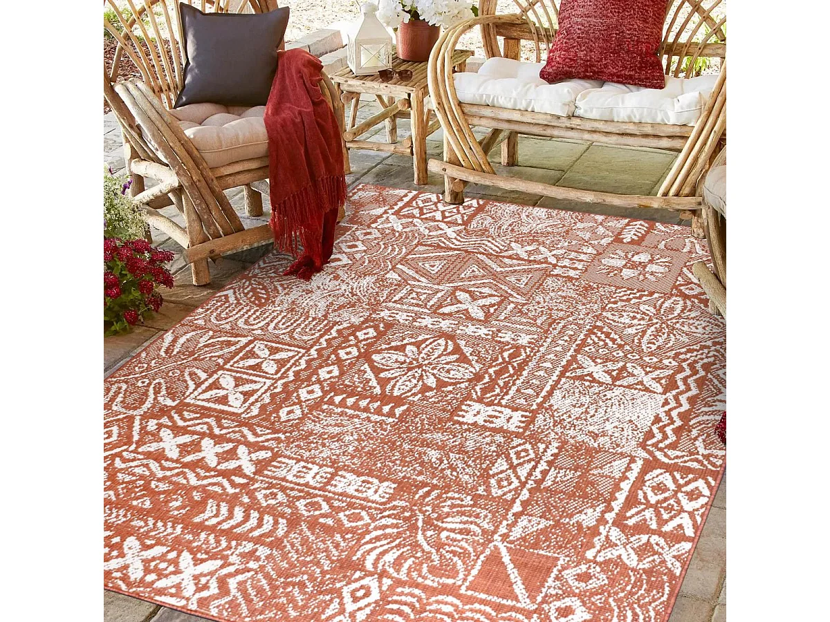 Tapis extérieur, kilim reversible 160x230 LYN2 AF REVERSIBLE terracotta et crème