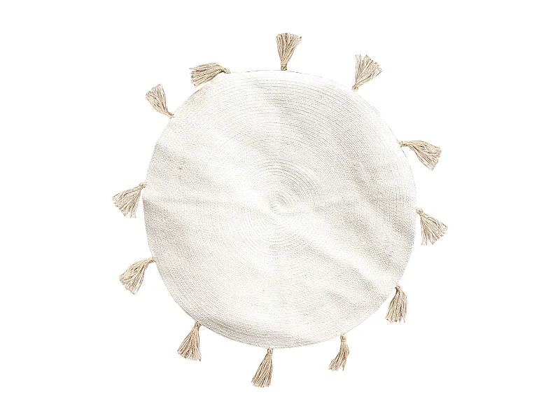 Tapis Rond Coton Pompon Beige 90cm Beige