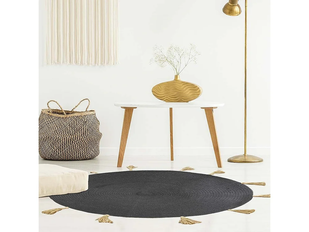 Tapis Rond à Pompons "Austin" 90cm Gris