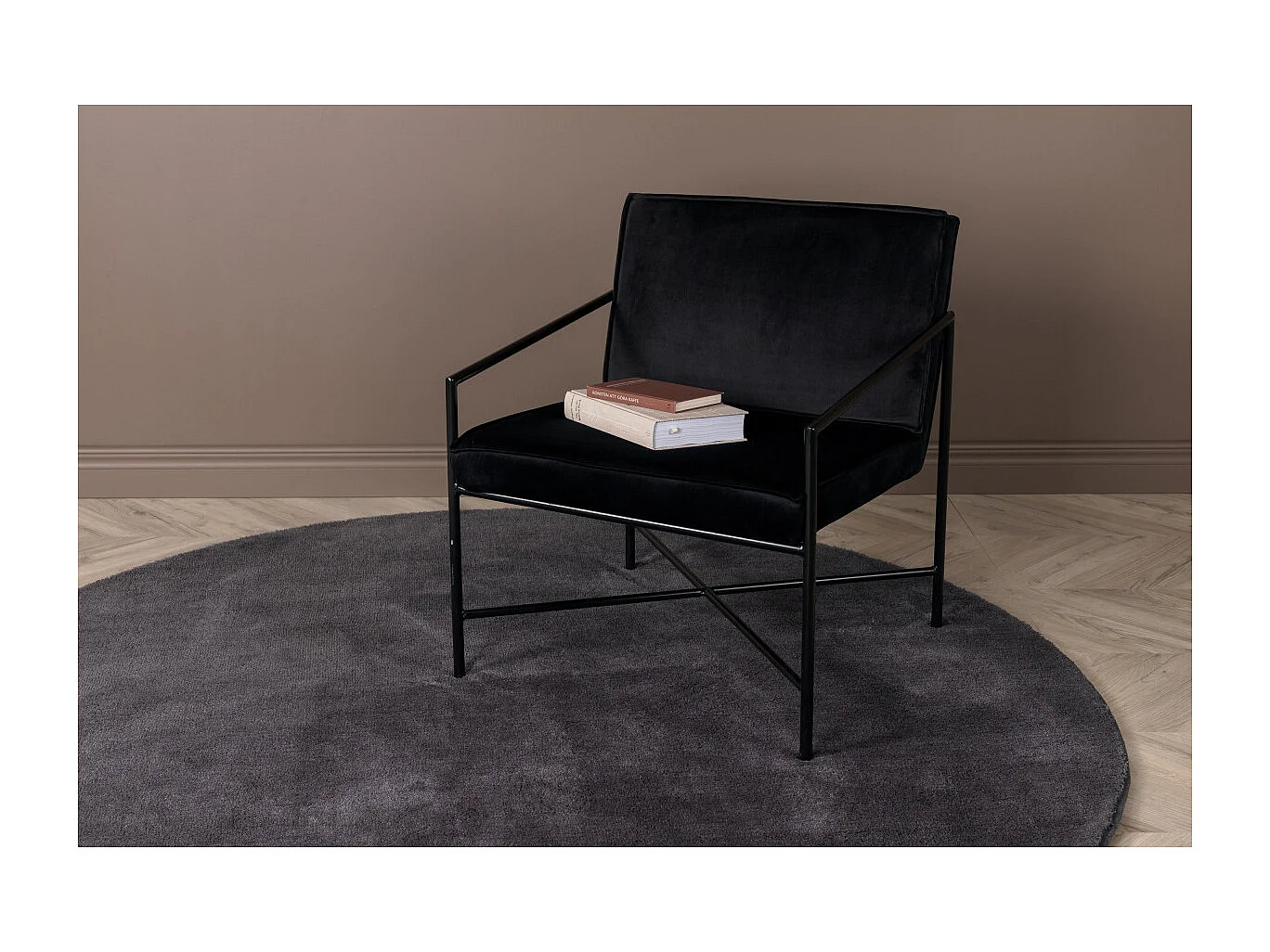 Undra vloerkleed Ø200 cm polyester donkergrijs.