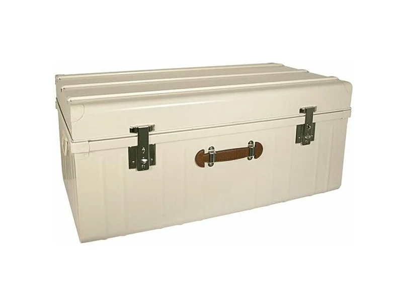 Malle métallique crème avec poignée simili cuir L100xH46xP55