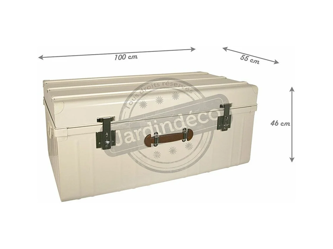 Malle métallique crème avec poignée simili cuir L100xH46xP55