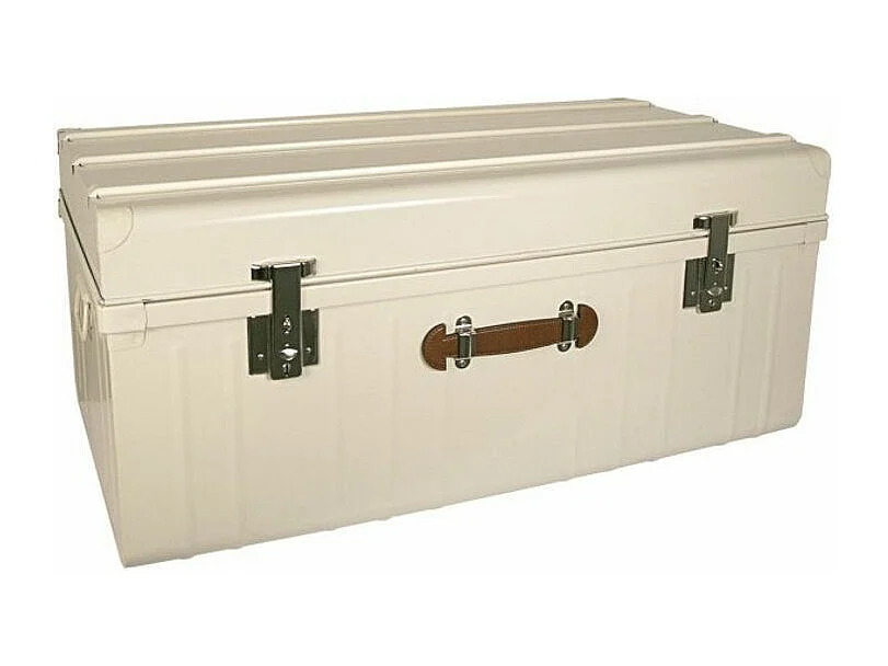 Malle métallique crème avec poignée simili cuir L100xH46xP55