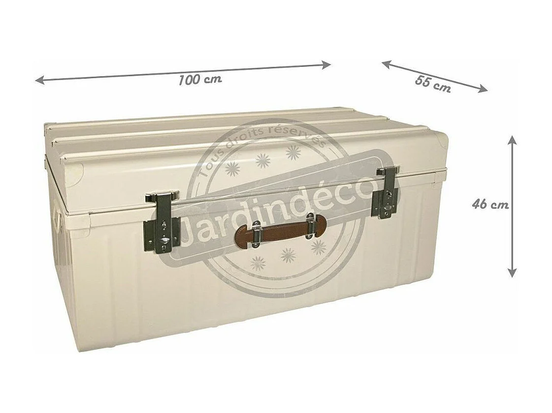 Malle métallique crème avec poignée simili cuir L100xH46xP55
