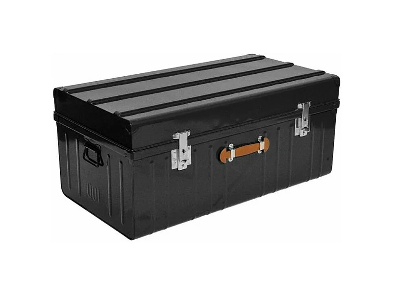 Malle métallique noire avec poignée simili cuir - Lot de 2