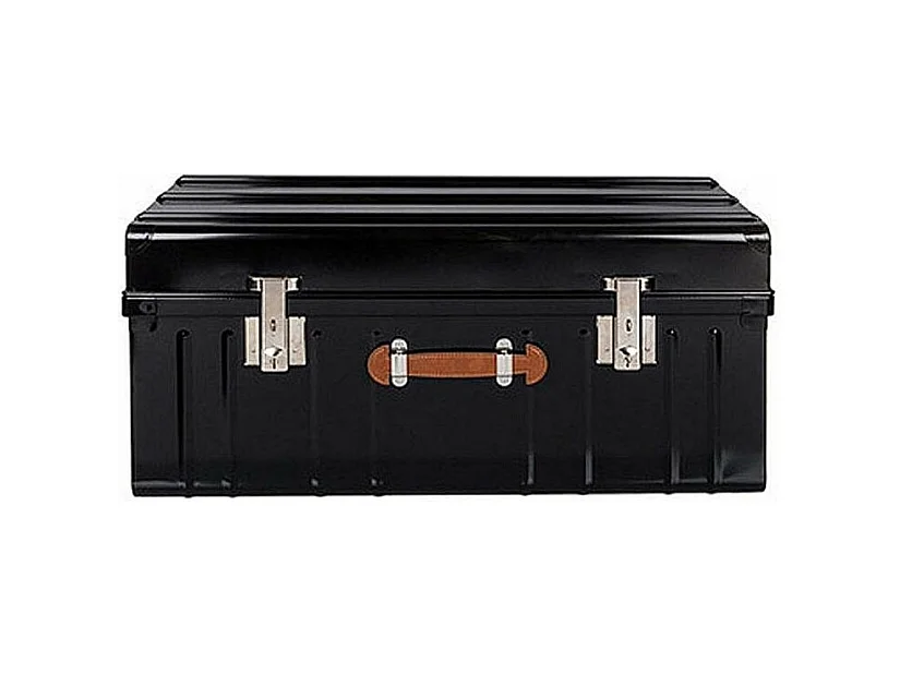 Malle métallique noire avec poignée simili cuir - Lot de 2