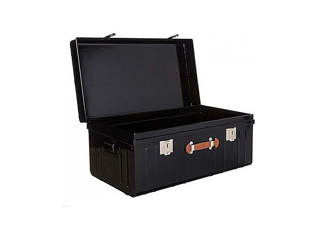 Malle métallique noire avec poignée simili cuir - Lot de 2